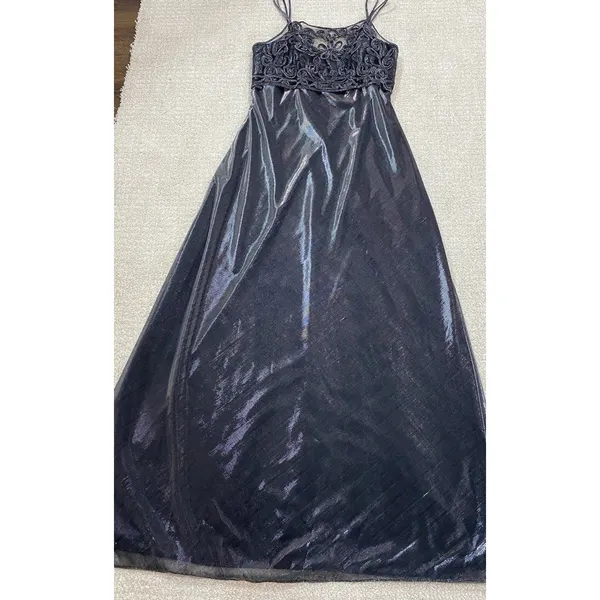 Dollar Black Embroidered Mesh Gown Scoop Neck Strappy Sleeveless Dress Medium - Image 12