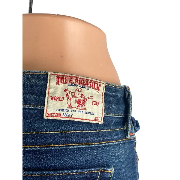 True Religion Women's Blue Low Rise Dark Wash Flared Bootcut Denim Jeans Sz 26 - Image 5
