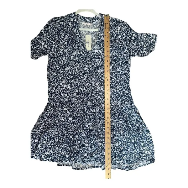 Francesca's Mi Ami Anita Blue‎ Floral V-Neck Mini Baby Doll Dress, Small - Image 7