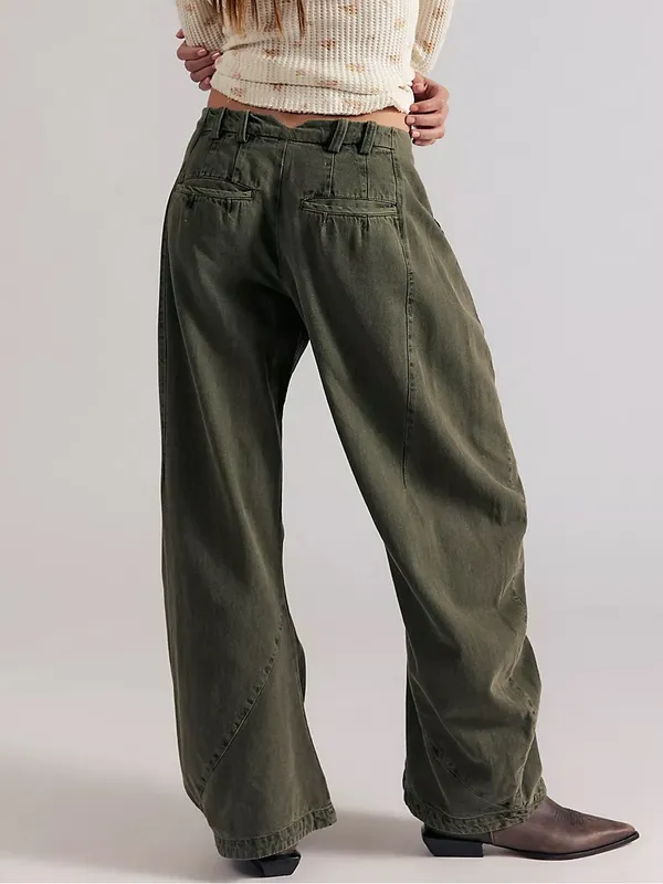 Free People Spotlight Washed Barrel Chino Trousers Pants in Dusty Olive NWT - Image 2