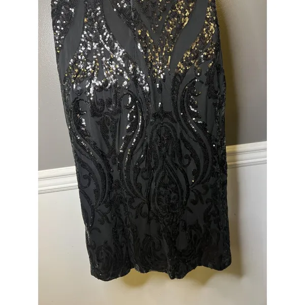 Lulus Dress Womens XS Black Sequin Square Neck Maxi Side Slit Evening Gown - Image 8