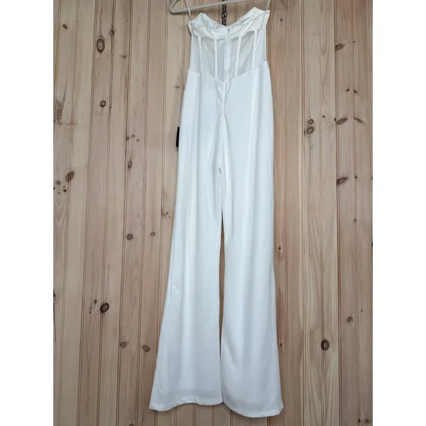 NWT Lulus Fashionista Nights Ivory Strapless Bustier Wide-Leg Jumpsuit Classy L - Image 7