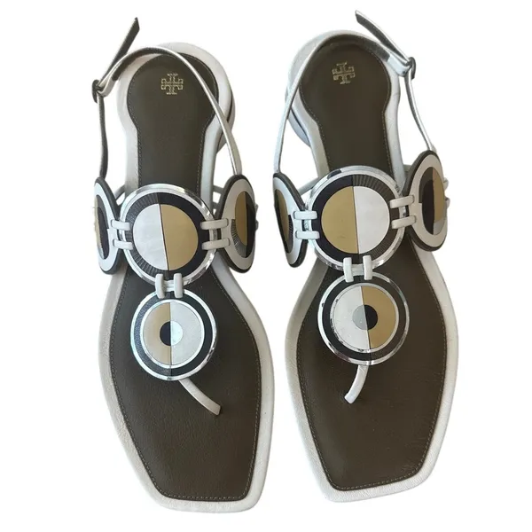 Tory Burch Marquetry Disk Sandal Cream Toasted Sesame‎ 9.5 - Image 2