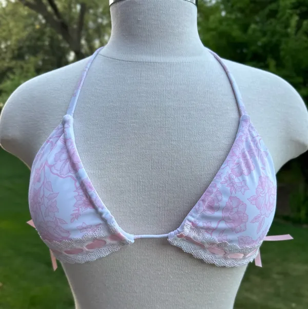 Colorful Natalie White with pink bows bikini set - Image 3