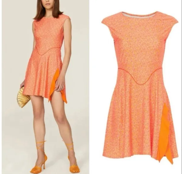 Esteban Cortazar Orange Speckled Tennis Dress Sz XS - Image 2