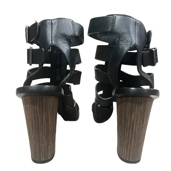 Vince Sandals Caged Strappy Nicolette Womens 5.5M Black Leather Block High Heel - Image 6