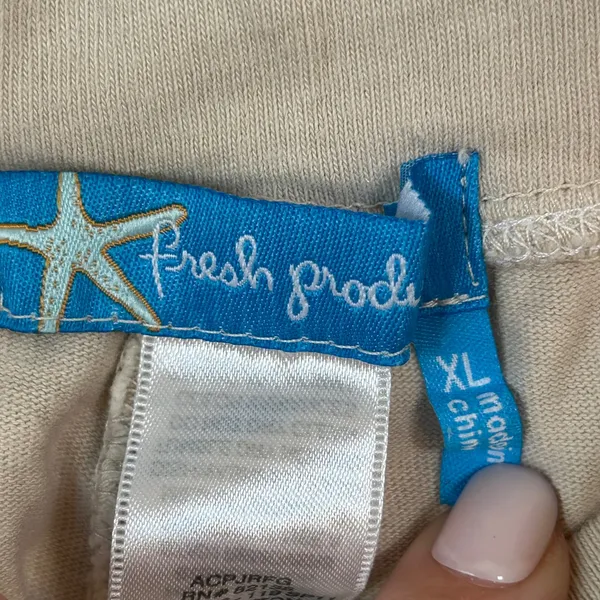 Fresh Produce Tan Beige 100% Cotton Cropped Lounge Pants Wide Leg XL Resort - Image 4