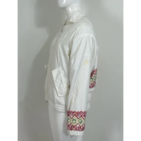 Vintage 90s Nike White Track Jacket Women’s Aztec Sun Embroidered Windbreaker S - Image 4