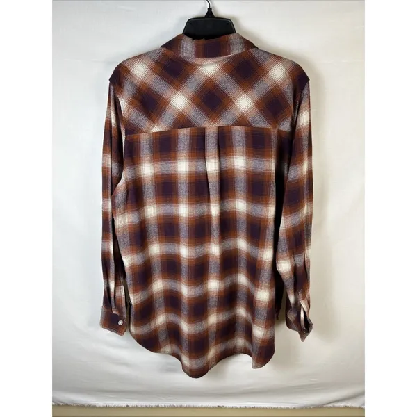 GAP Women's Soft Cotton Flannel Relaxed Fit Brown Plaid Women’s Large - Image 2