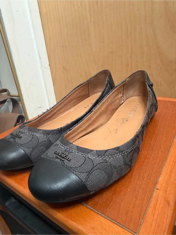 Coach Signature Jacquard Black Leather Cap Toe Ballet Flats Women’s Size: 7.5 - Image 5