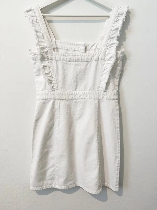 Elan Dress Size Medium White Denim Ruffle Frayed Button‎ Front Coastal Cowgirl - Image 10