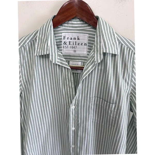 Frank & Eileen Barry Stripe Tailored Green White Button Down Shirt Cotton SZ‎ XS - Image 6