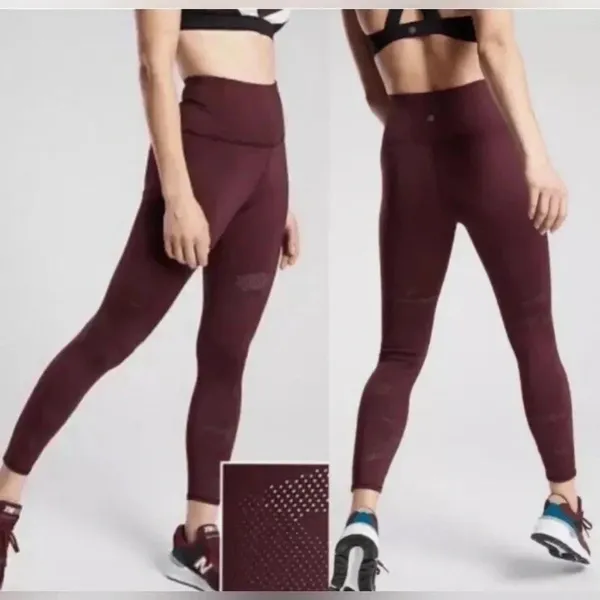 Athleta persistence laser cut 7/8 tight maroon leggings - Image 2