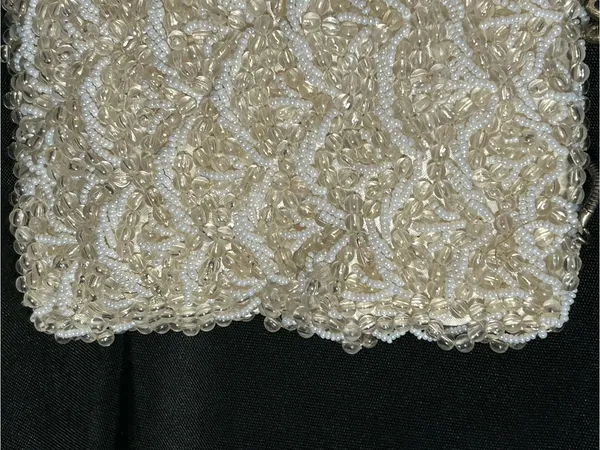 Ivory Beaded Evening Shoulder Hand Bag with Chain Strap Rhinestone Accent - Image 2