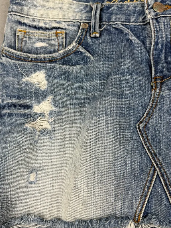 Ruehl No.925 Denim Mini Skirt W27 Distressed Frayed Low Rise Y2K 2000s - Image 2