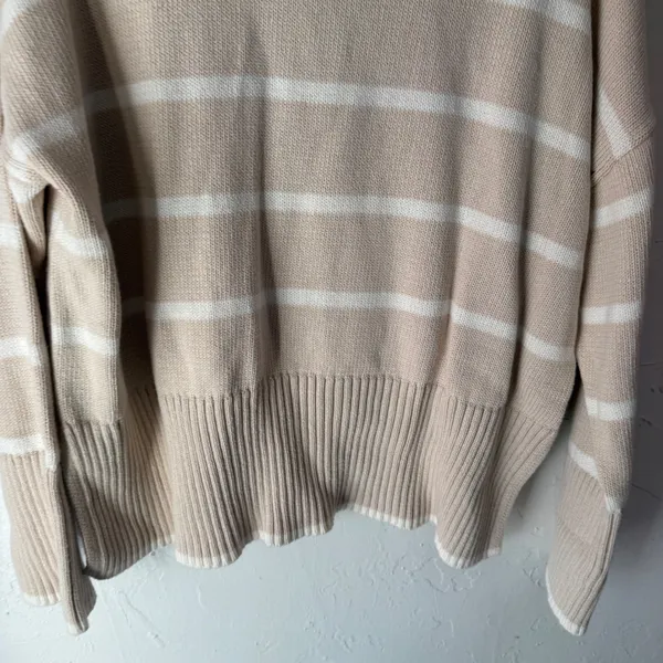 Sincerely Jules Striped Crew Neck Sweater Beige White Cotton M Minimalist‎ - Image 3