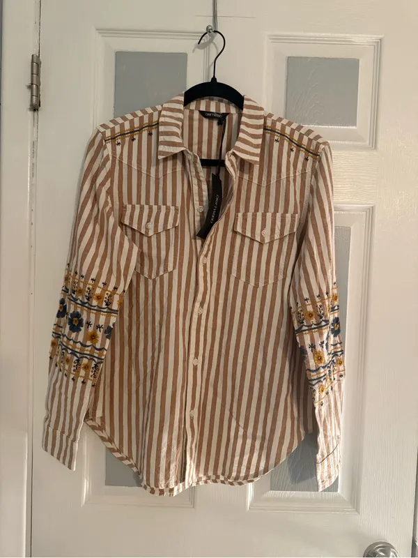 Driftwood Laura Button Down with Embroidered Sleeves - Image 2