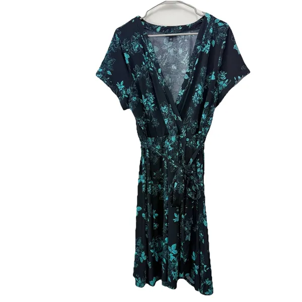 Torrid Black Aqua Floral Jersey Knit Faux Wrap Surplice Dress‎ Size 2X - Image 4