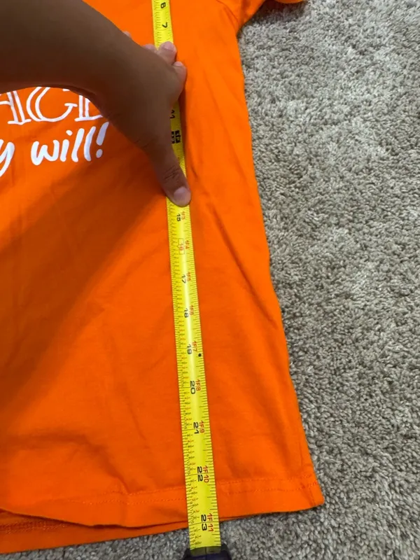Graphic V-Neck Tee - Orange with White Script woman size M - Image 3