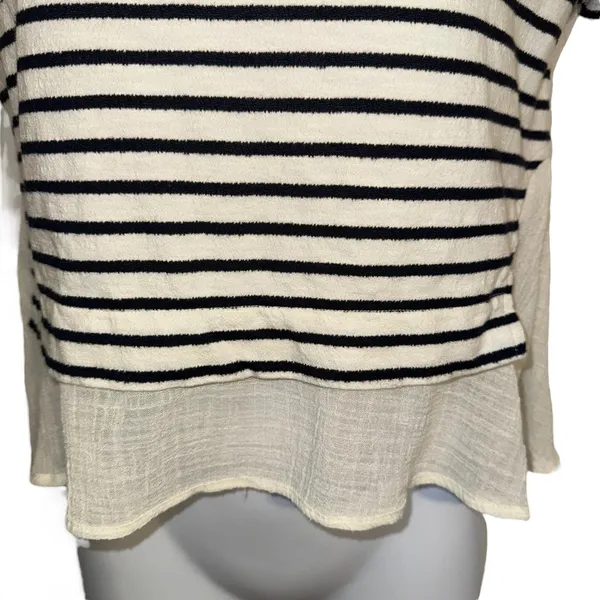 FREE PEOPLE French Kiss Black White Striped High Low Blouse‎ S/S Size XS - Image 4