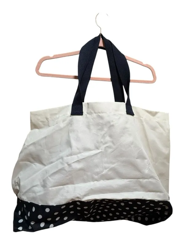 Aerie #AerieREAL Large Canvas Tote Bag Polka Dot Bottom Cream Navy NWT - Image 5