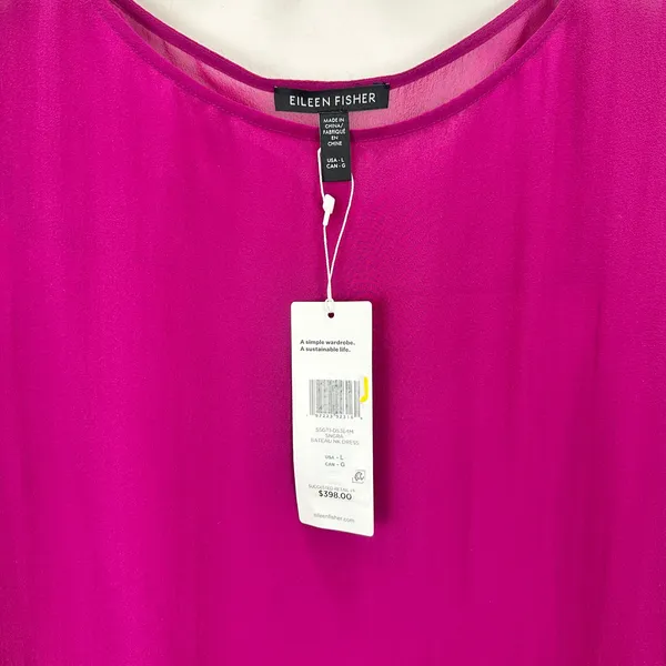 Eileen Fisher Sheer Silk Georgette Boat Neck Sleeveless Midi Dress Sangria L NWT - Image 7