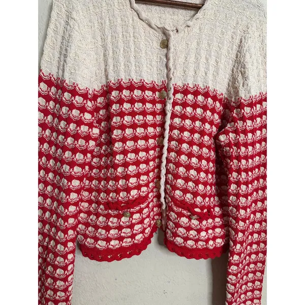 J.Crew Textured Crochet Lady Jacket in Moroccan Sand Red size XL Coastal Cottage - Image 5