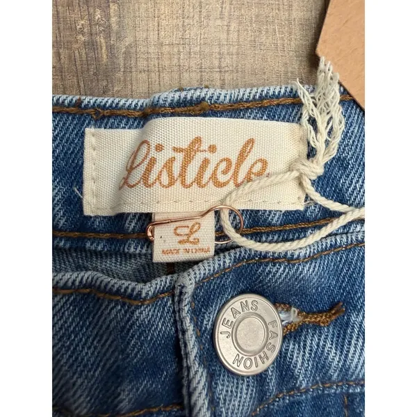 Listicle Wide Leg Jeans NWT L High Rise Denim Trendy‎ Cropped Raw Hem - Image 4