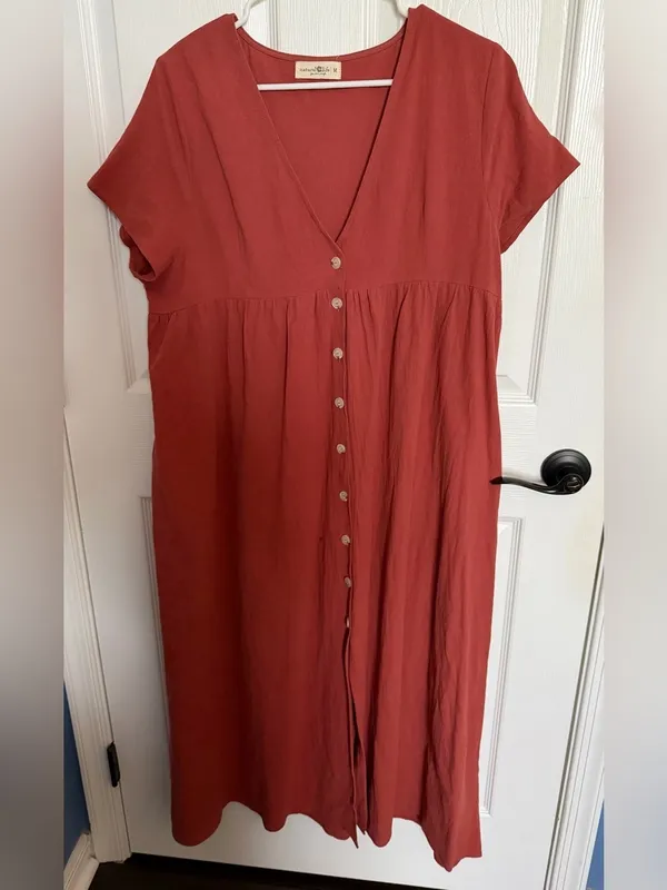 NATURAL LIFE Avery Rust Button-Front Midi Dress Medium - Image 2