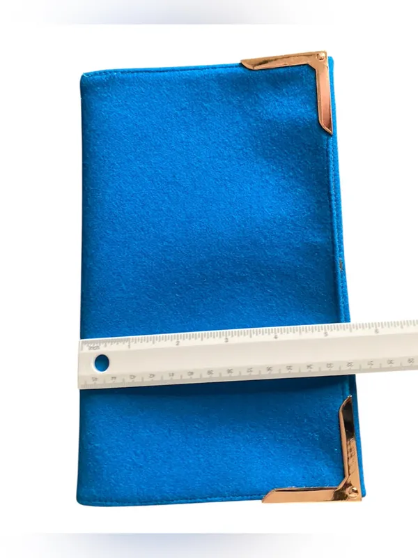 Shiraleah Chicago Blue Wool Blend Envelope Clutch Purse Gold Corner Accents Glam - Image 7