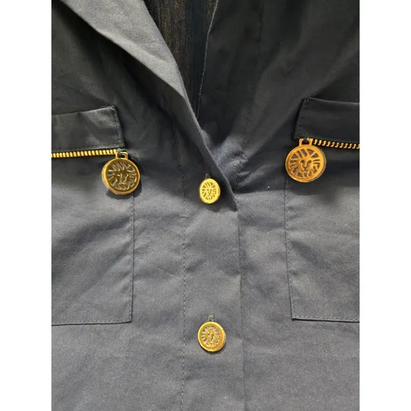 Anne Klein Royal Blue Utility Shirt Button Up Roll Tab Sleeve Zip Pocket Women S - Image 4
