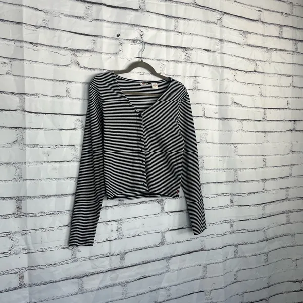 Levi’s Black White Stripe Ribbed Button Front Long Sleeve Women’s Large Top Y2K - Image 2