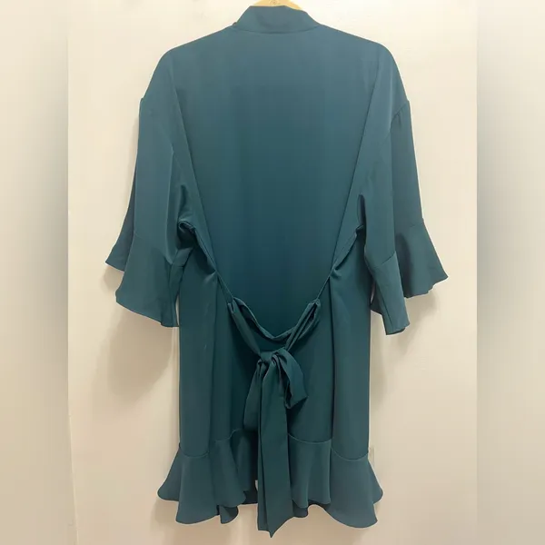 Birdy Grey Robe Dress Ruffle Detail Waist Tie Emerald Green Size M / L - Image 5