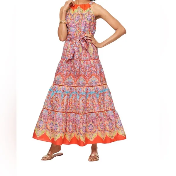 NEW Talbots Tiered Halter Maxi Dress - Medallion Print Size 6 - Image 2