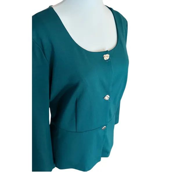 Anne Klein Womens Botanical Green Peplum Knit Jacket Gold Buttons XL NEW - Image 2