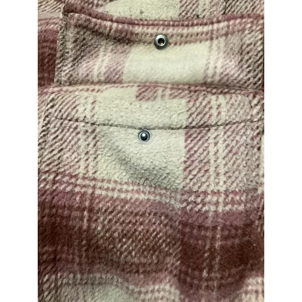 American Eagle Plaid Sherpa Lined Shacket Jacket L Burgundy Cream Button Front - Image 6