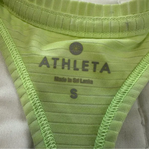 Athleta High Neck Shadow Stripe Chi Tank Neon Green Racetrack Size Small - Image 6
