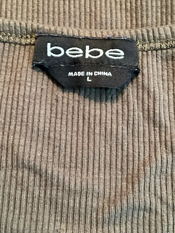 Khaki green Bebe rhinestone top with V-neck  - Image 6