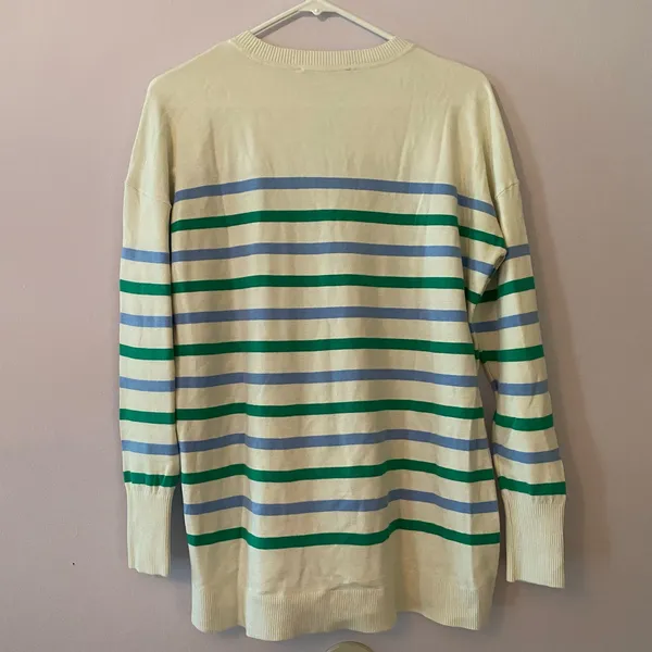NWOT LOFT White Green Blue Striped Lightweight Sweater Preppy Women's size Small - Image 5