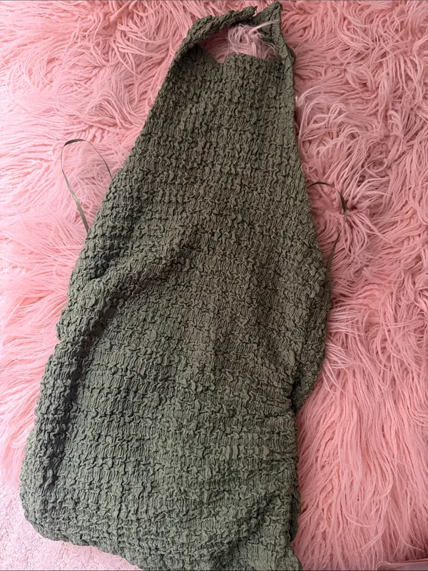 Zara Olive Green Textured Halter & Pant Set - Image 5