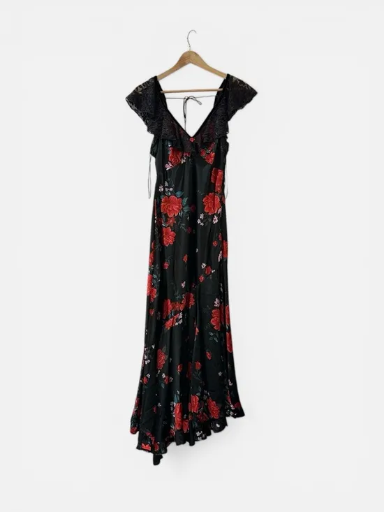 Free People Warm‎ Hearts Satin Midi Dress Size XS Lace Floral Dainty Romantic - Image 5