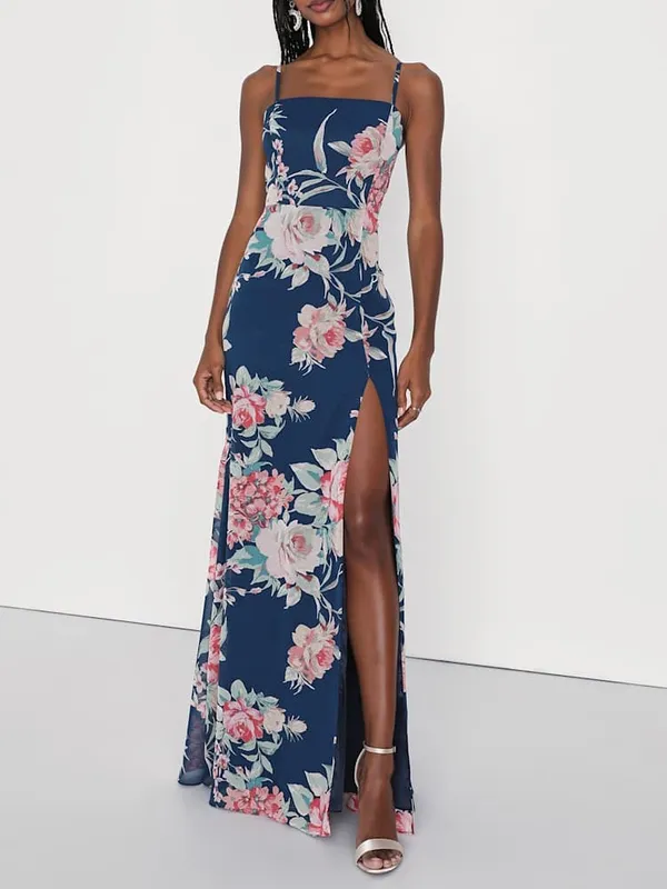 Lulu's Navy Floral Spaghetti-Strap Maxi Dress - Image 3