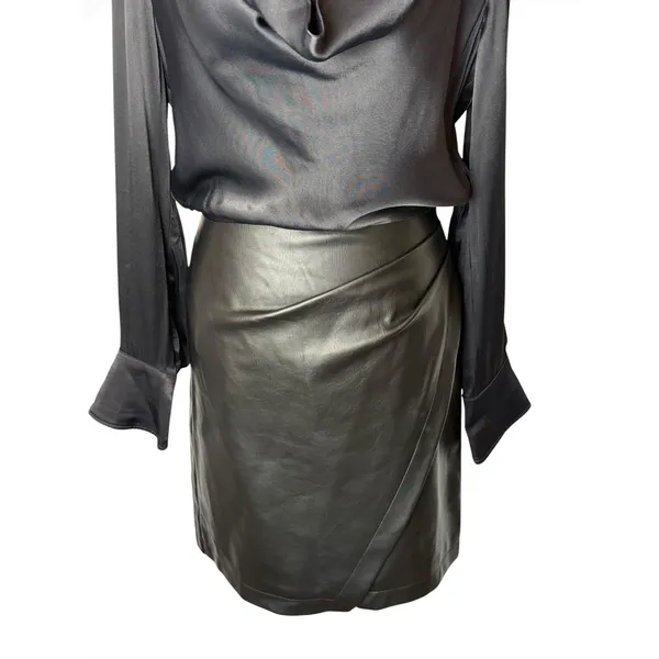 Maeve Plunge Vegan Leather Dress Women 0 Black Cowl Neck Mini Moto‎ Goth Sexy - Image 5