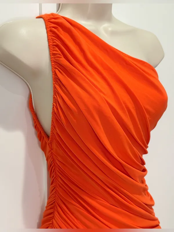 Norma Kamali Diana Ruched One-Shoulder Gown XXS Blood Orange Cocktail Party Chic - Image 8