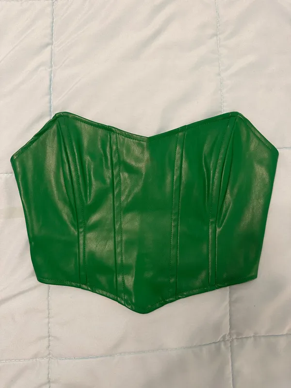 Princess Polly Jessica PU Bustier Top Green - Image 3