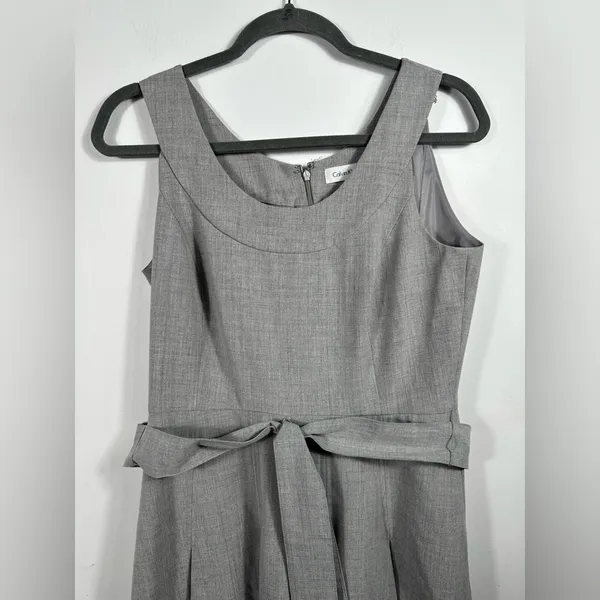 Calvin Klein Gray Fit & Flare Dress Size‎ 6 Sleeveless Belted A-Line Career - Image 5