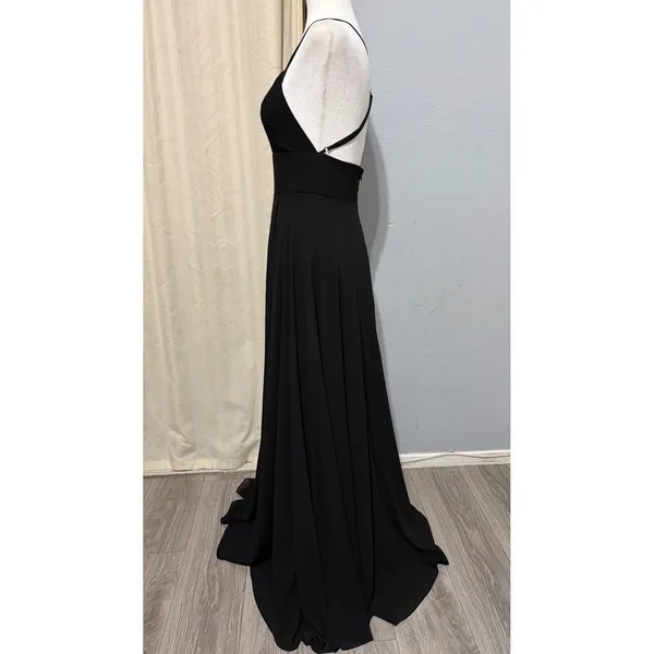 Lulus Black Sparkly Chiffon Maxi Dress Small Square Neck Open Back Side Slit - Image 5