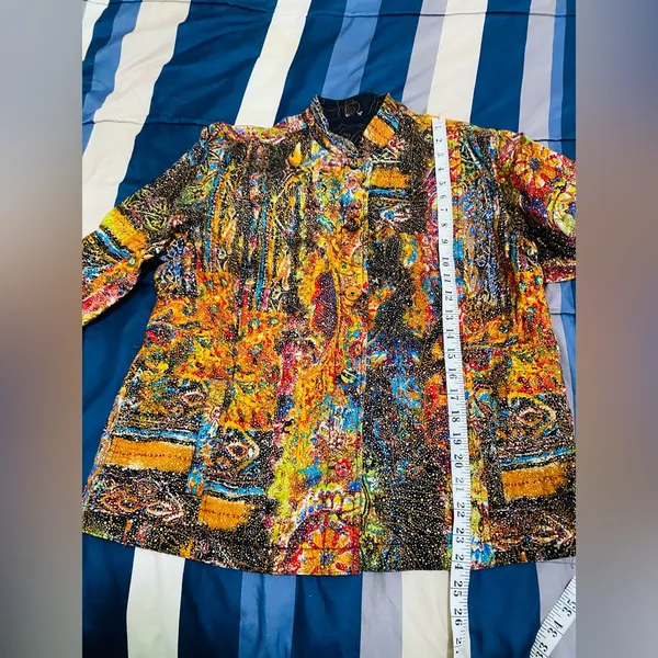 Ankara Print Colorful Abstract Blazer Yellow Size L - Image 4