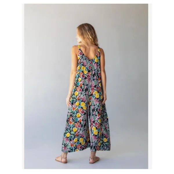 Natural Life Floral Wide Leg Sleeveless Cropped Jumpsuit Multicolor XL NEW - Image 3