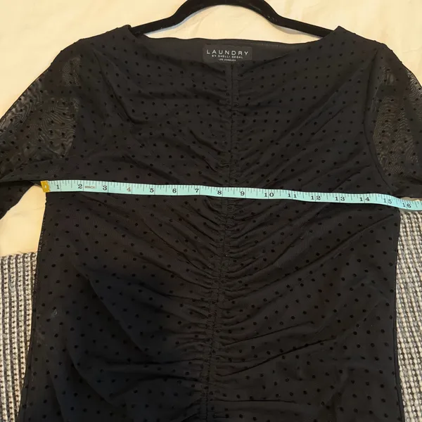 LAUNDRY by Shelli Segal Boatneck Long Sleeve Ruched Mesh Top - Image 9